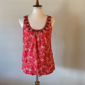 Boden Red and White Patterned Tank Top